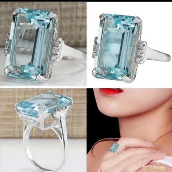 925 STAMPED SILVER AQUAMARINE RING - Picture 5 of 5